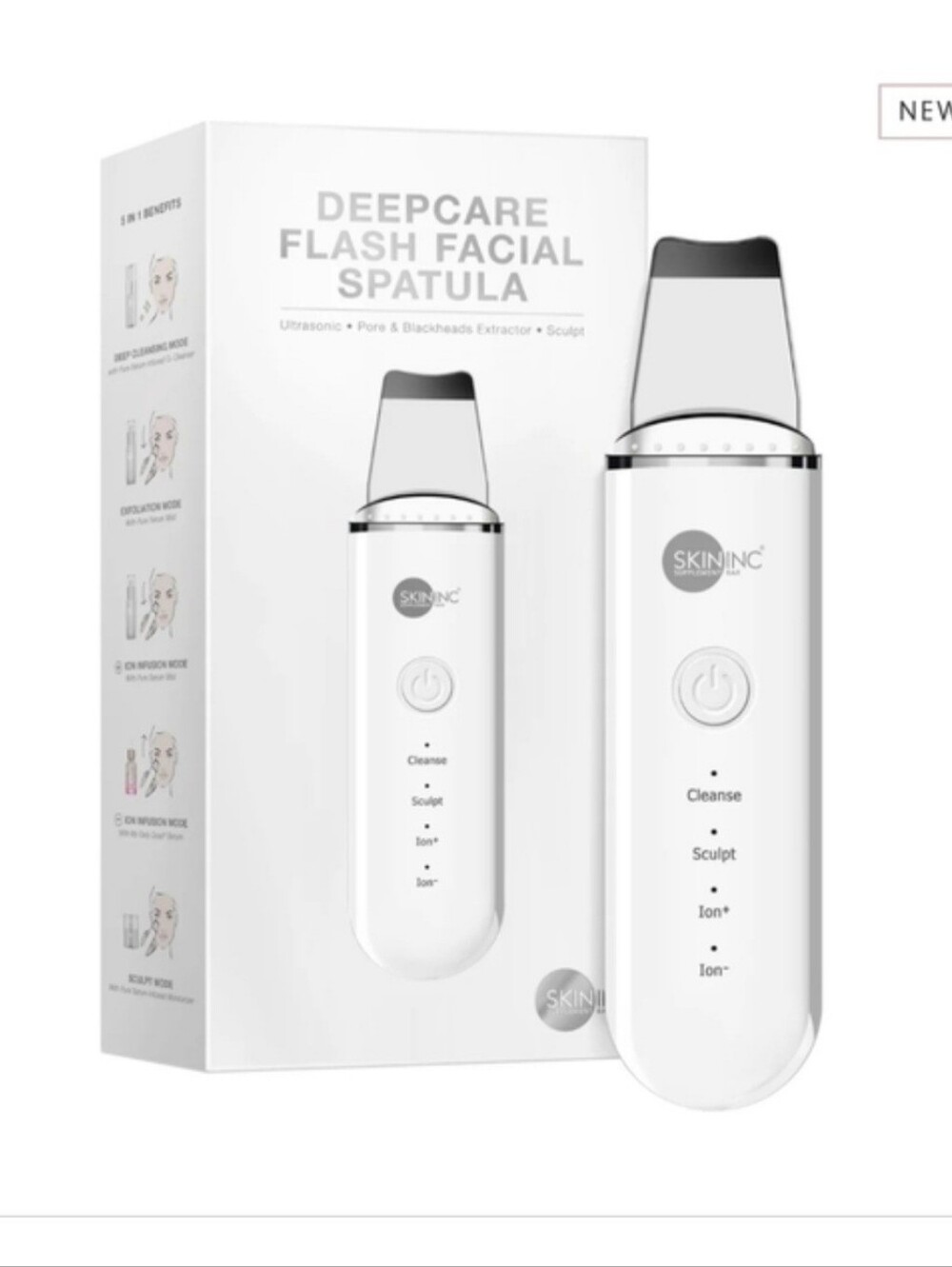 Deepcare Flash Facial Spatula - White Ultrasonic Skin Scrubber